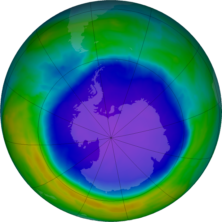 Antarctic ozone map for 16 October 2015